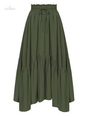 Flowy Boho Renaissance Maxi Skirt A-Line High Waist Pockets